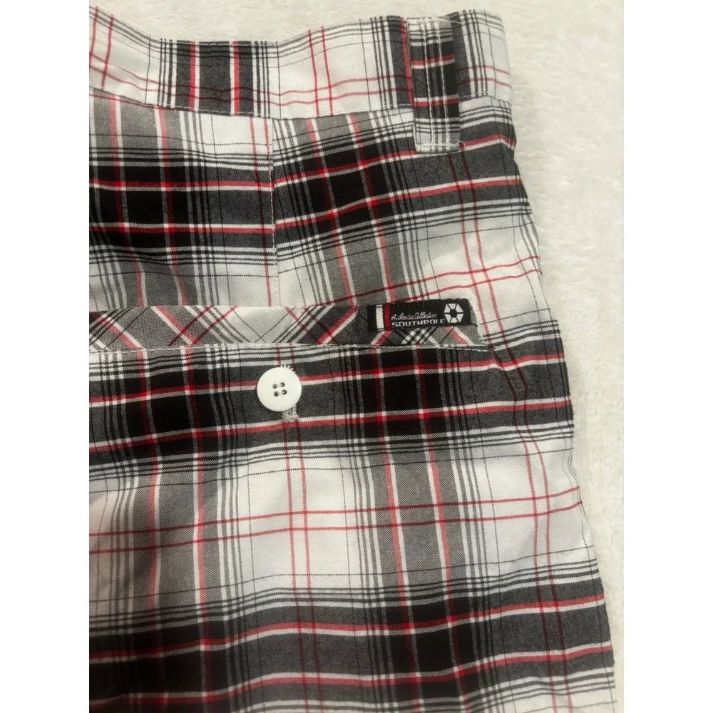 Southpole Shorts Mens 46 Plaid Gray Red Bermuda Baggy Loose Y2K Flat Front Retro